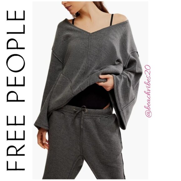 FP INTIMATELY BY FREE PEOPLE Day Off Fleece Lounge Pullover Washed Black NWT - Picture 1 of 4